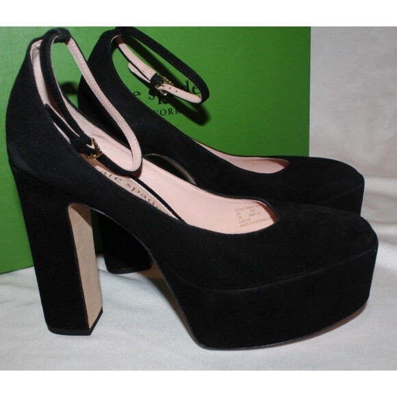 Kate Spade New York Gia Suede Platform Black Sandals 7 NIB $298 - Picture 4 of 7